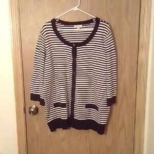 Elegant Black and White Striped Women's Cardigan